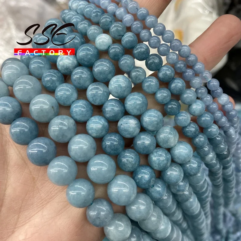 Natural Gem Blue Chalcedony Aquamarines Angelite Beads Stone Round Loose Beads 4 6 8 10 12mm For Jewelry Making Diy Bracelets15\