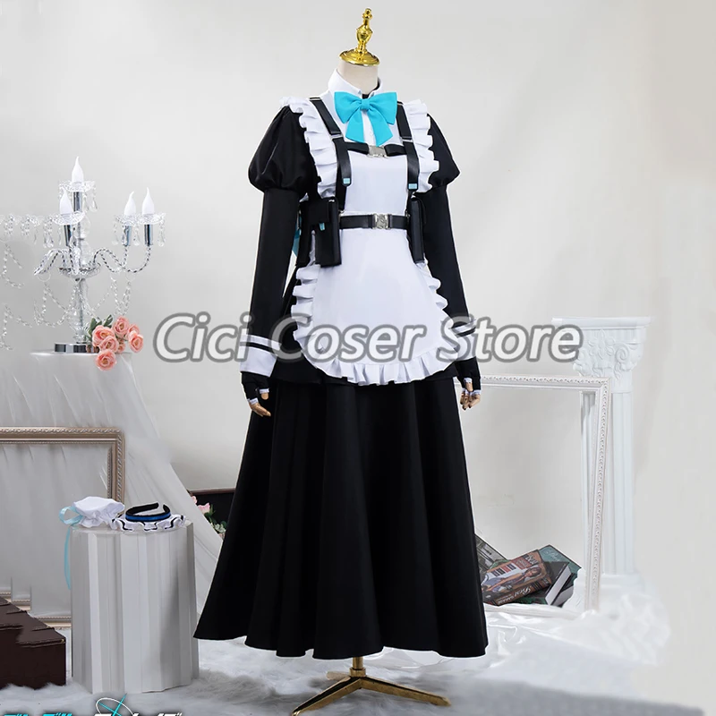 Jogo Anime Cosplay Asuma Toki Uniforme Empregada, Arquivo Azul, Jogo Lolita, Bow Suit, Traje de Carnaval de Halloween, Peruca, Sapatos, Suporte, Vestido Ornamento