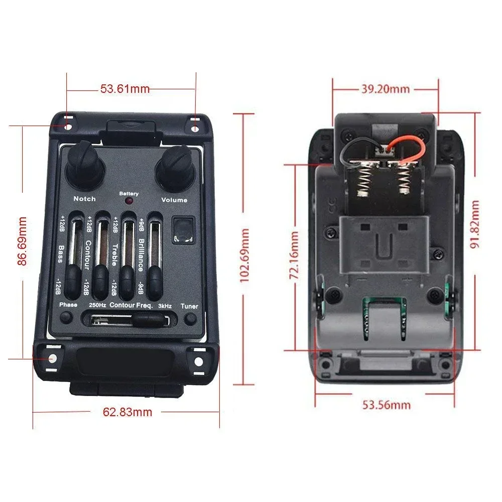 Guitar Pickup Onboard Preamp Matrix Acoustic EQ Equalizer with Tuner Thin Red Piezo