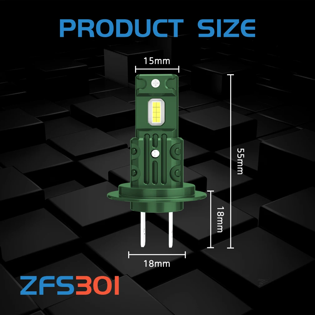 SNXX 2PCS Lüfterlose H7 LED-Birne 1:1 Mini-Stirnlampe Drahtlos 12000LM CSP LED-Chips H7 Auto-LED-Scheinwerferlampe 6500K Weiß 12V