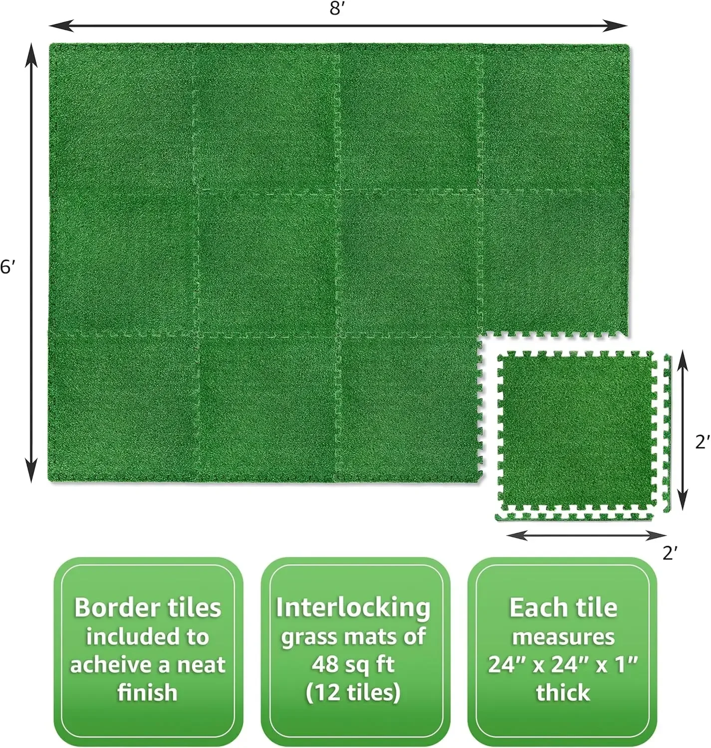 Grass Foam Floor Tiles - Kids Outdoor Toys, Playroom,Basement Home Gym - Artificial Carpet Grass Turf Indoor Outdoor Flooring