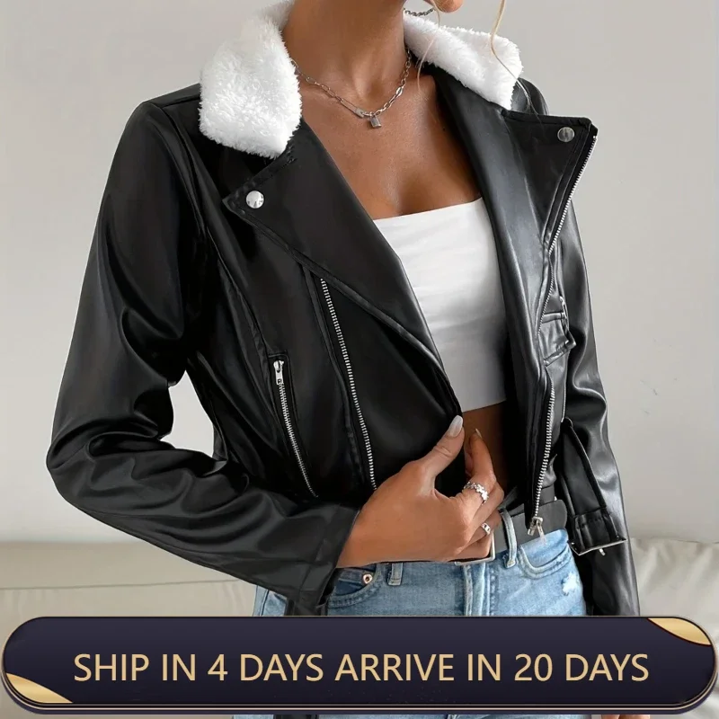 Trendy And Fashionable PU Gold Buckle Black Leather For Women Classic Casual And Spicy Motorcycle Short Jacket For Autumn