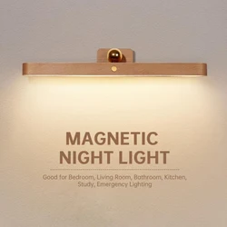 Wooden LED Night Light Mirror Front Fill Light Portable Rechargeable Magnetic Wall Lamp For Bedroom Bedside Indoor Touch Lamp