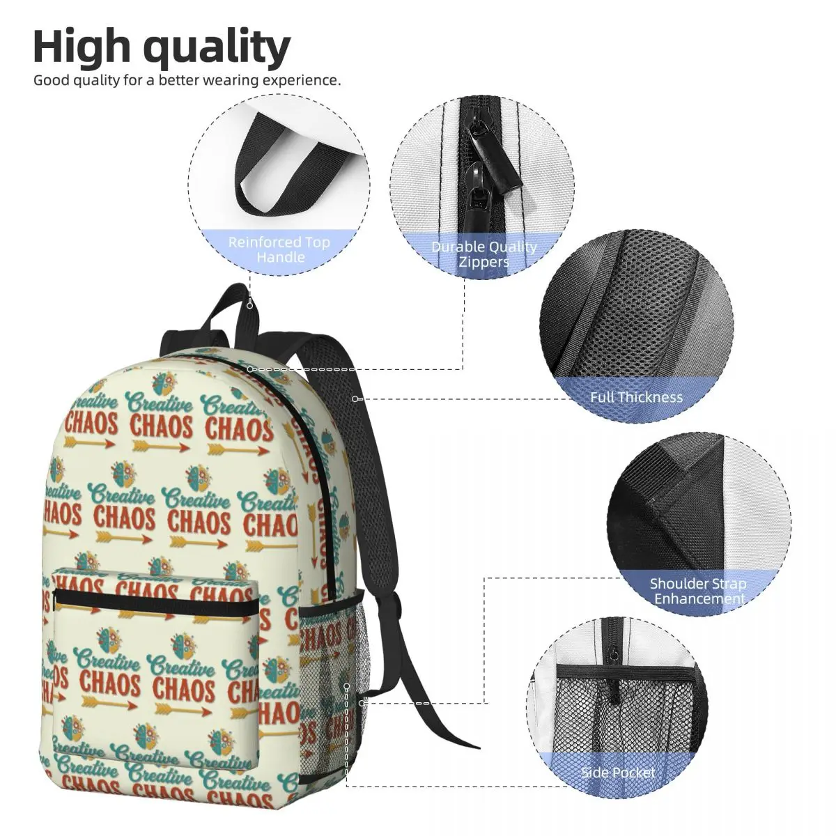Creative Chaos Backpack Daypack Large Capacity Children BookBag School Bag Shoulder Bags for Men Women