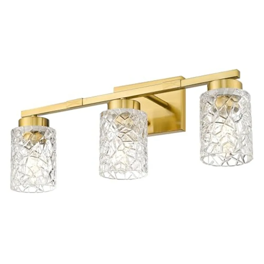 

Bathroom Vanity Light Fixture, 3 Bulb Wall Lamp Over Mirror 22 Inch, Clear Geometric Glass, HE294B-3W BG
