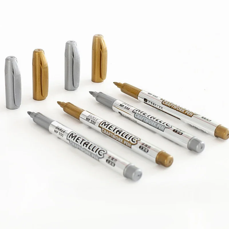 Metallic Marker Pen Waterproof Permanent Acrylic Gold Silver Color Pen Back to School Supplies Highlighter Marker DIY Painting image 6