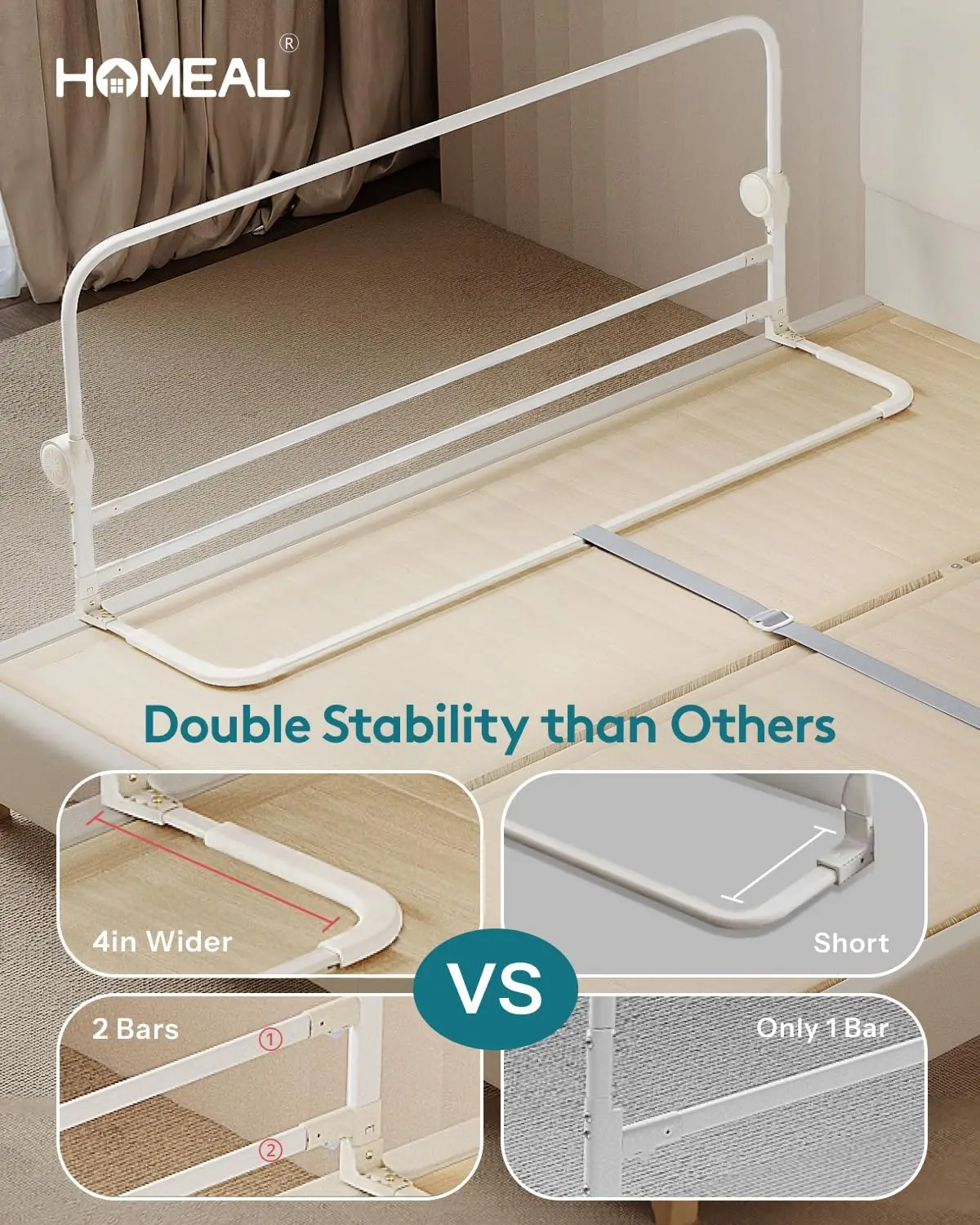 Protetor de trilho de cama infantil dobrável de 59 polegadas para camas King, Queen, Full & Twin - Design de malha de segurança cinza