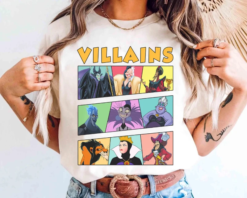 ديزني الشرير سيئة فتاة باد غي خمر Maleficent Cruella Ursula الشر الملكة هاديس الشرير مجموعة ديزني لاند الأسرة السفر التي شيرت
