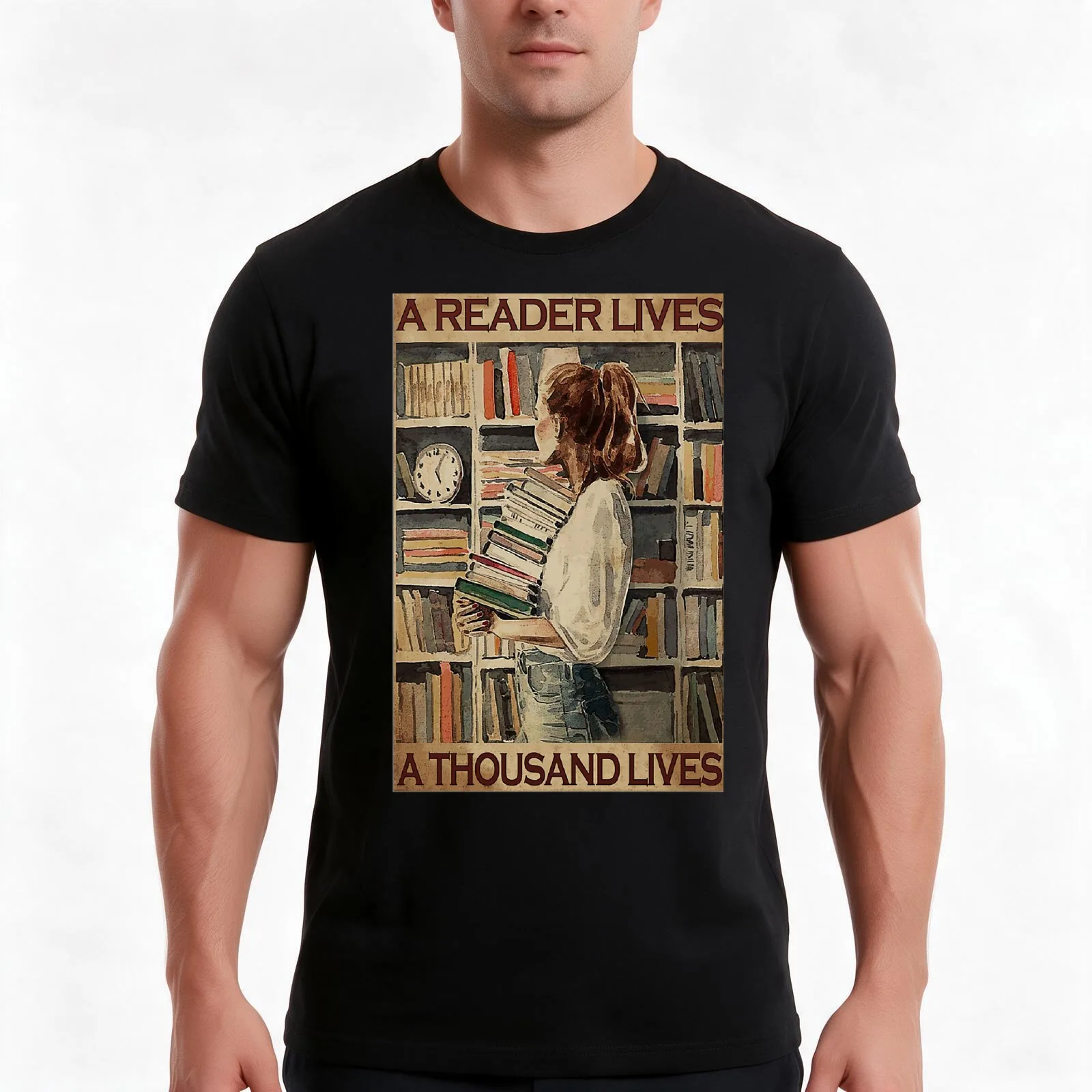 a reader lives a thousand lives girl love book T-Shirt, Summer Casual Cotton Tee, Oversized Streetwear Tops, Unisex Men Women