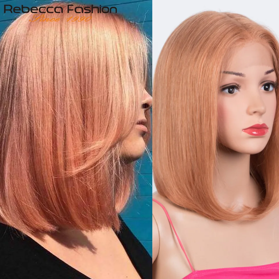 

Rebecca Rose Pink Straight Bob Lace Front Human Hair Wigs Colored Brazilian Human Hair Wig For Women Omber Transparent Lace Wigs