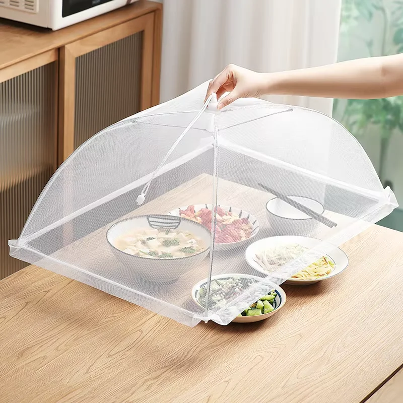 Cubierta plegable cuadrada blanca para alimentos, cubierta para alimentos para exteriores e interiores, a prueba de polvo, antitermita, a prueba de moscas y insectos, 1 ud.