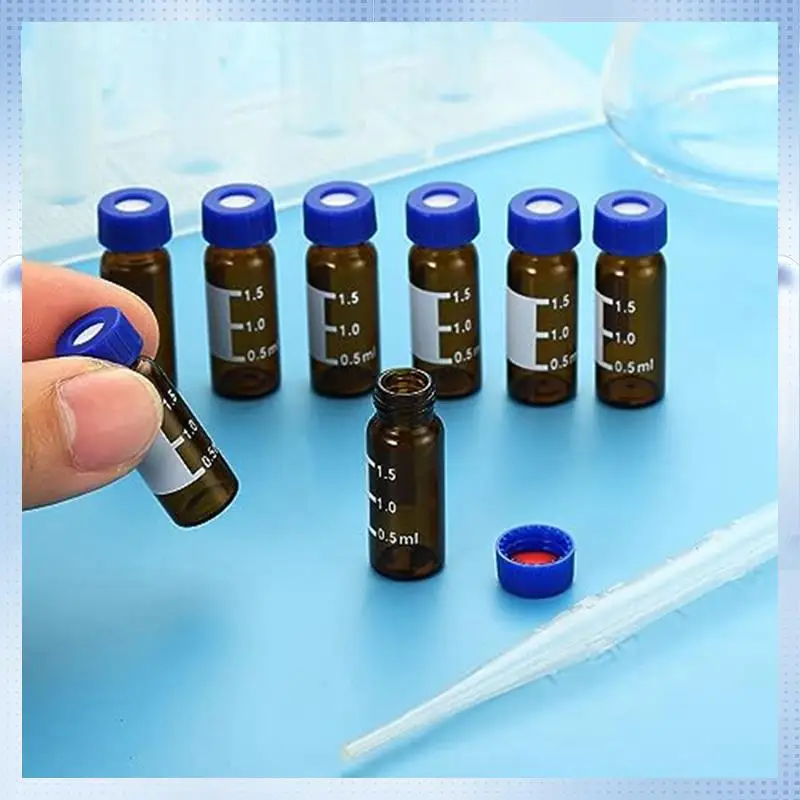 A82Q-100PCS  HPLC/GC Vials 9-425 Lab Amber Vials Sample Vial Screw Cap Writing Patch Brown