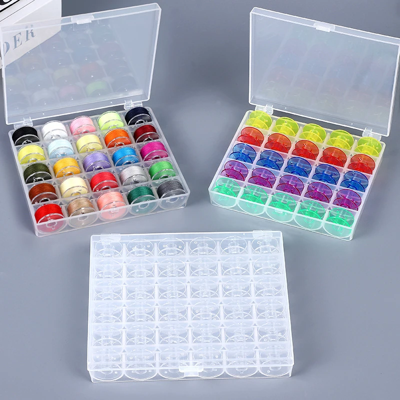 25/36pcs Household Sewing Machine Bobbin Lock Core Box Colorful Transparent Bobbin With Thread Bobbin Set Plastic Box