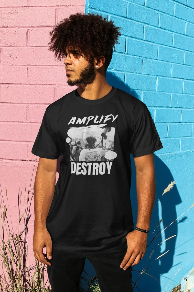 SHOUT Classic Fit AmplifyDestroy Print Tee Shirt black white classic urban street art protest march