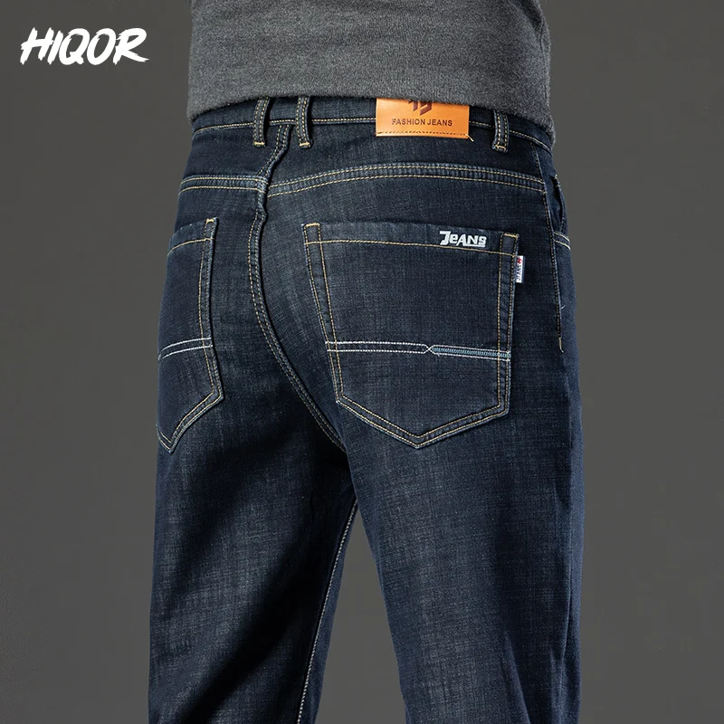 HIQOR Winter New Stretch Straight Pants Man Lamb Fluff Baggy Jeans Business Casual Fleece Soft Denim Trousers Male Big Size 40