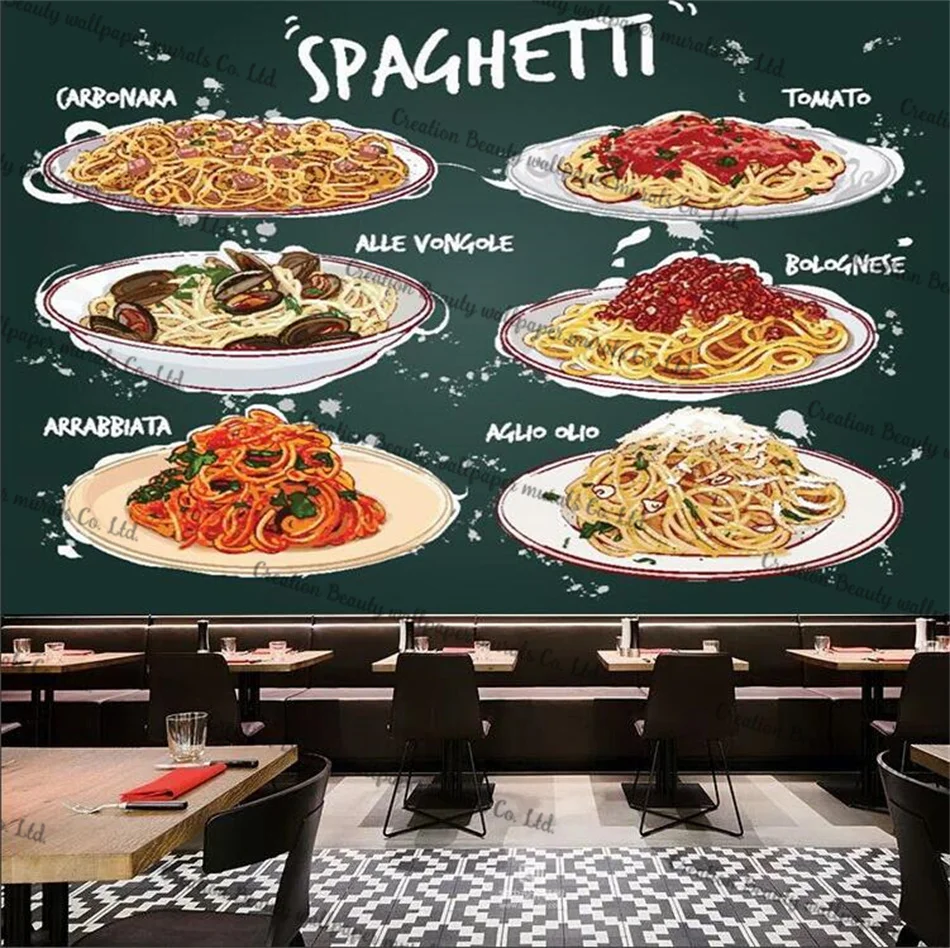 

Hand Painted Tasty Sauce Pasta Wall Paper Western Restaurant Industrial Decor Custom Mural Spaghetti Fast Food Wallpaper 3D