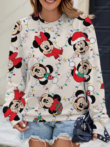 2025 sudaderas con capucha gráficas de otoño y Navidad de Mickey Mouse para mujer, sudadera de cuello redondo Harajuku para mujer, sudaderas con capucha para mujer