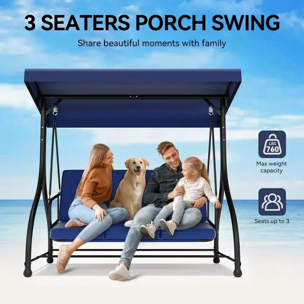 Garden Swing Outdoor  with Adjustable Canopy Removable Cushion- Heavy Duty Swing Chai 3-Seat Outdoor Patio Swing Chair