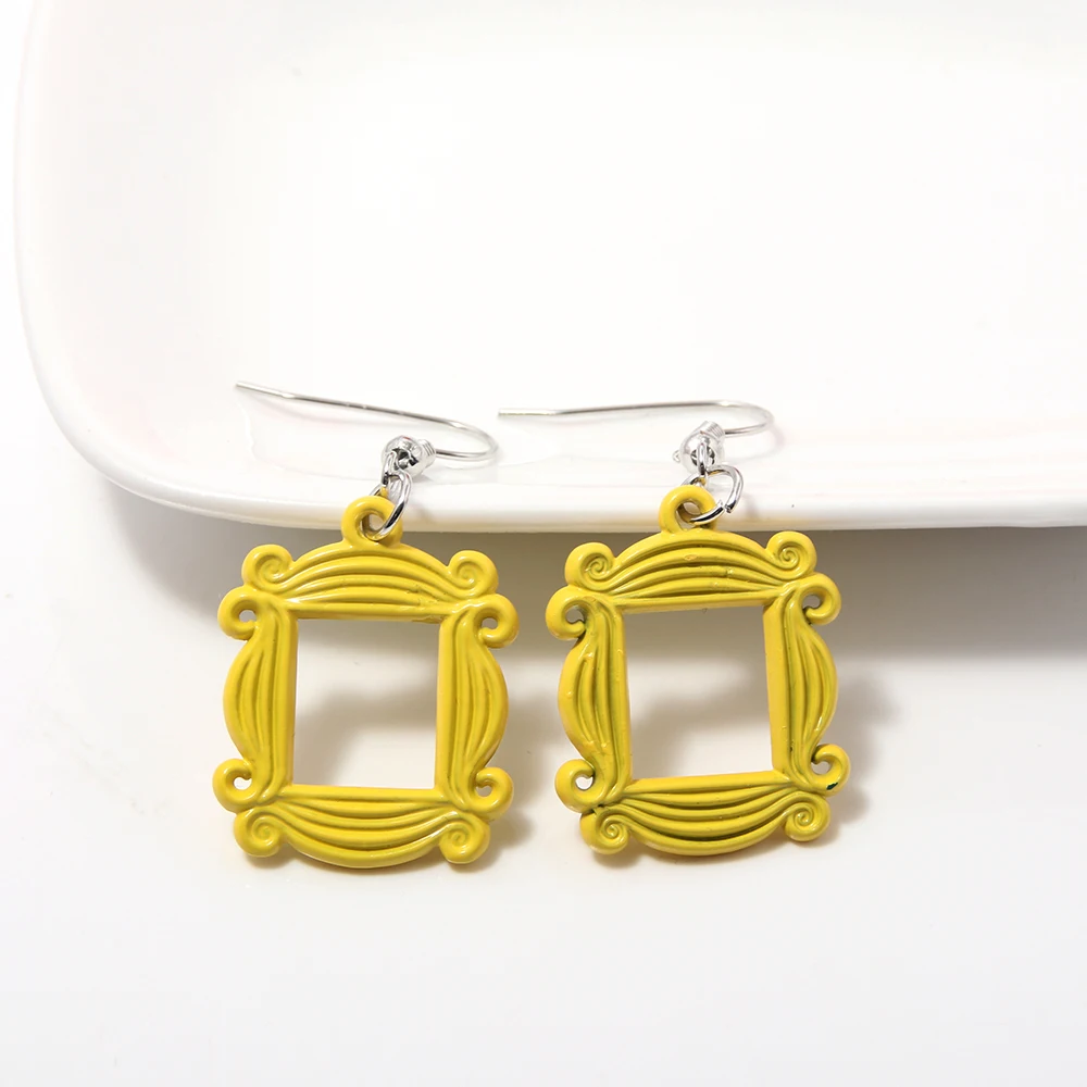 Classic TV Show Friends Earrings Yellow Photo Frame Drop Earrings For Women Cosplay Jewelry Accessories