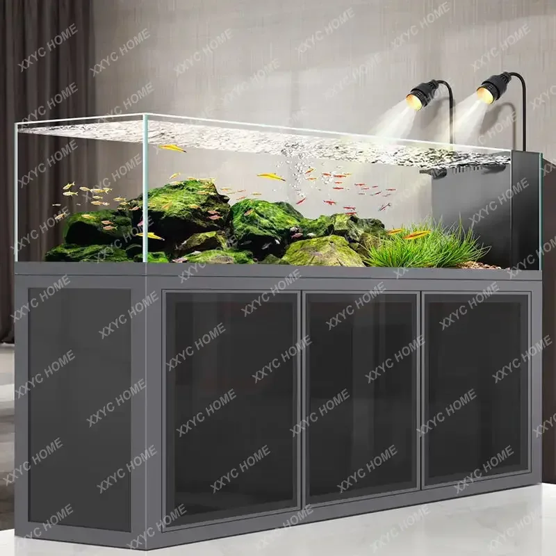 Ultra-white new glass stream fish tank living room aquatic grass bottom filter water-free large-scale landscaping