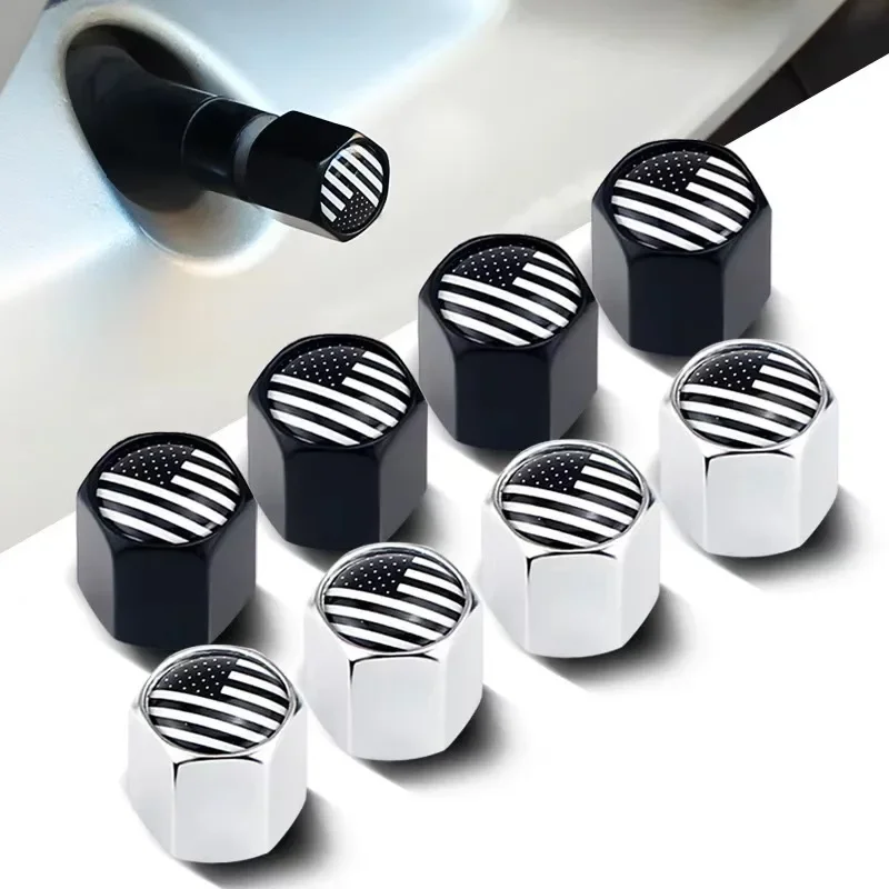 4Pcs/Pack Car Accessories USA US America Flag Logo Sliver Car Wheel Tire Valve Caps Auto Styling