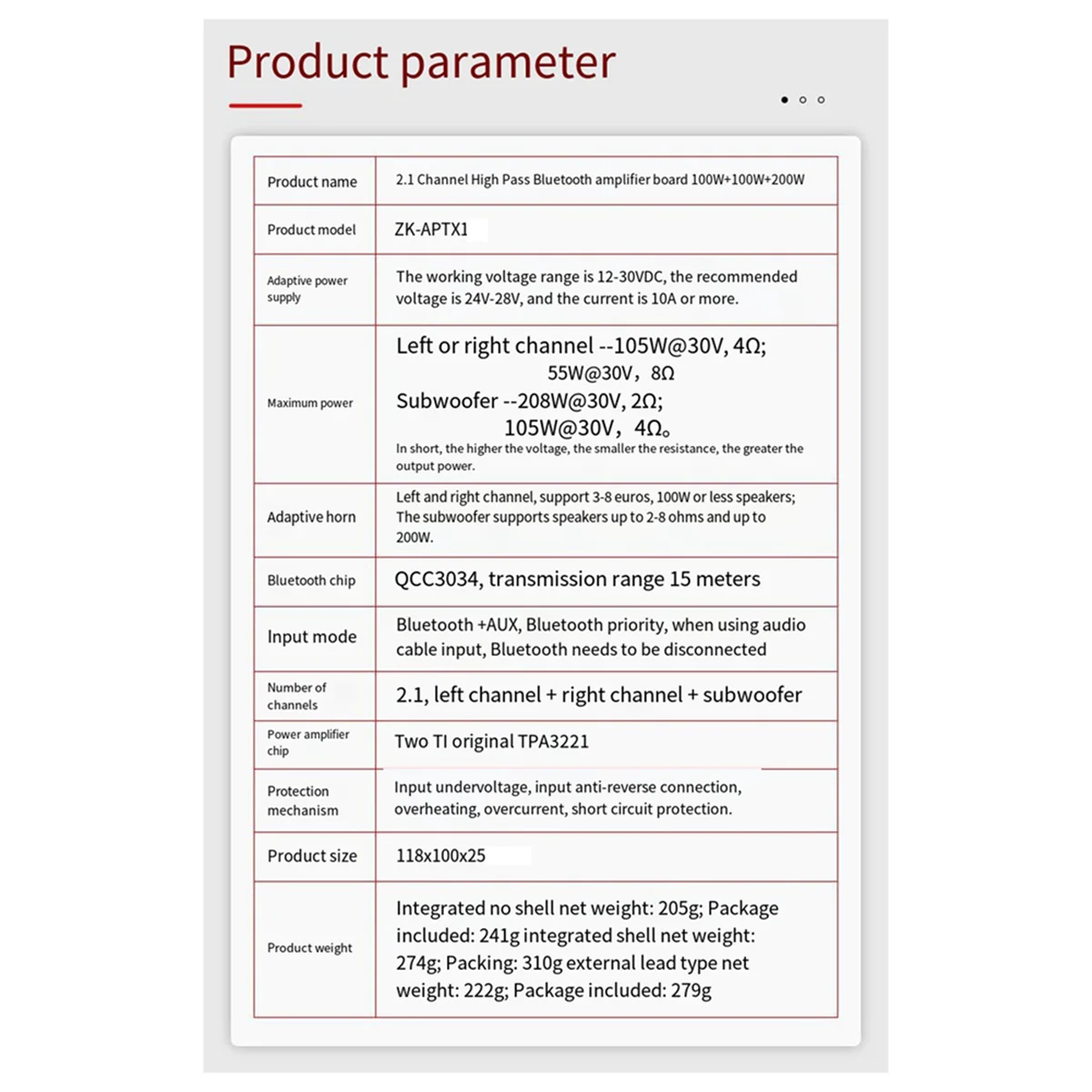 -APTX1 BT Digital Amp 2.1CH Qualcomm BT Amp Board 100W+100W+200W, A