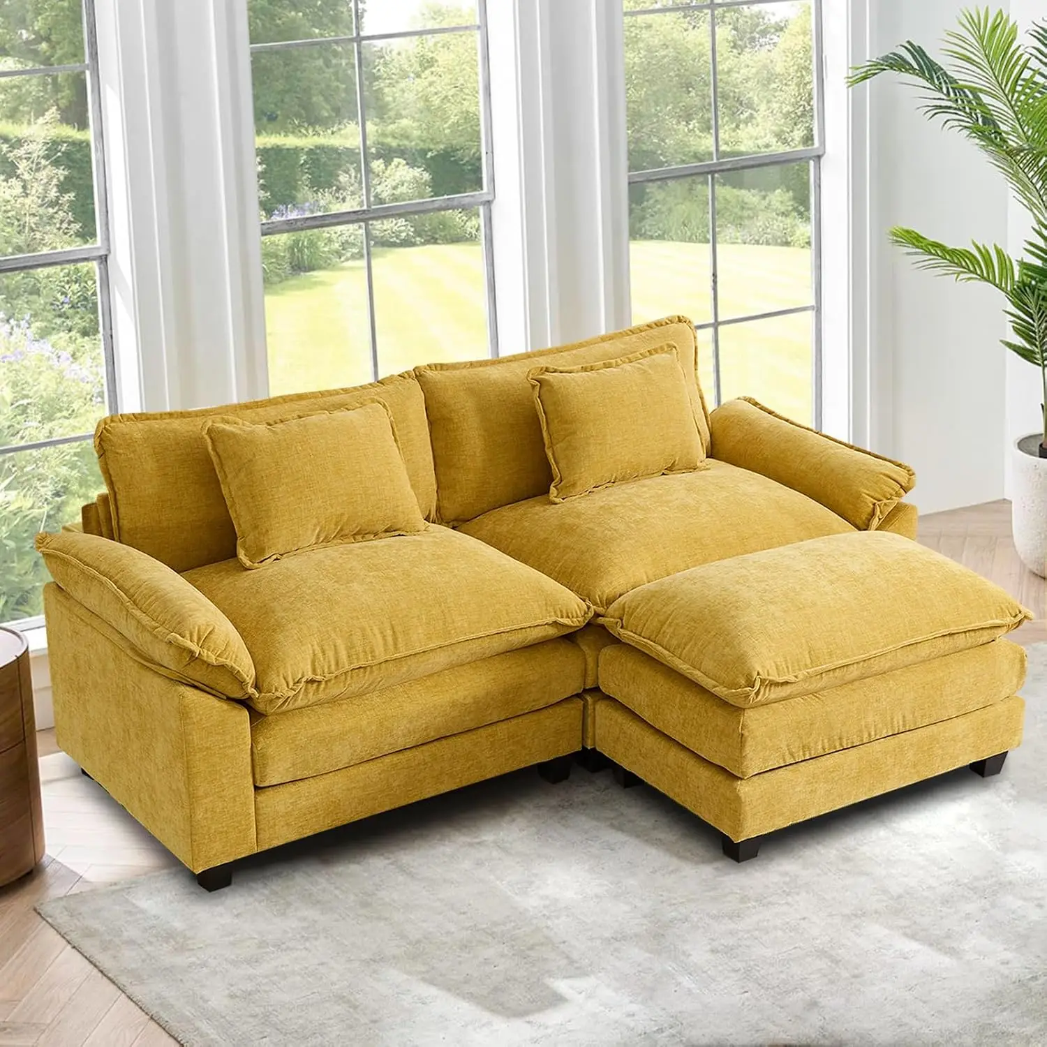 86-Inch 2-Seat Sectional Sofa with Ottoman Chenille Fabric, Customized