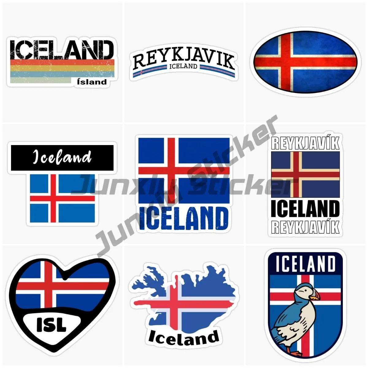Iceland National Flag and Emblem PVC Sticker for Motorcycle Car Fridge Table Truck Bicycle Room Wall Personalized Decal