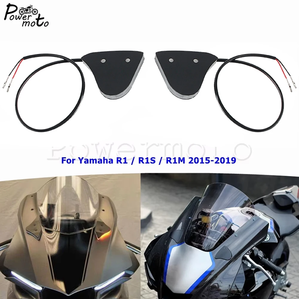 Motorcycle Mirror Block Off LED Turn Indicator Lights For Yamaha R1 R1S  R1M Front Front Amber Blinker Signals Lamp 2015-2019