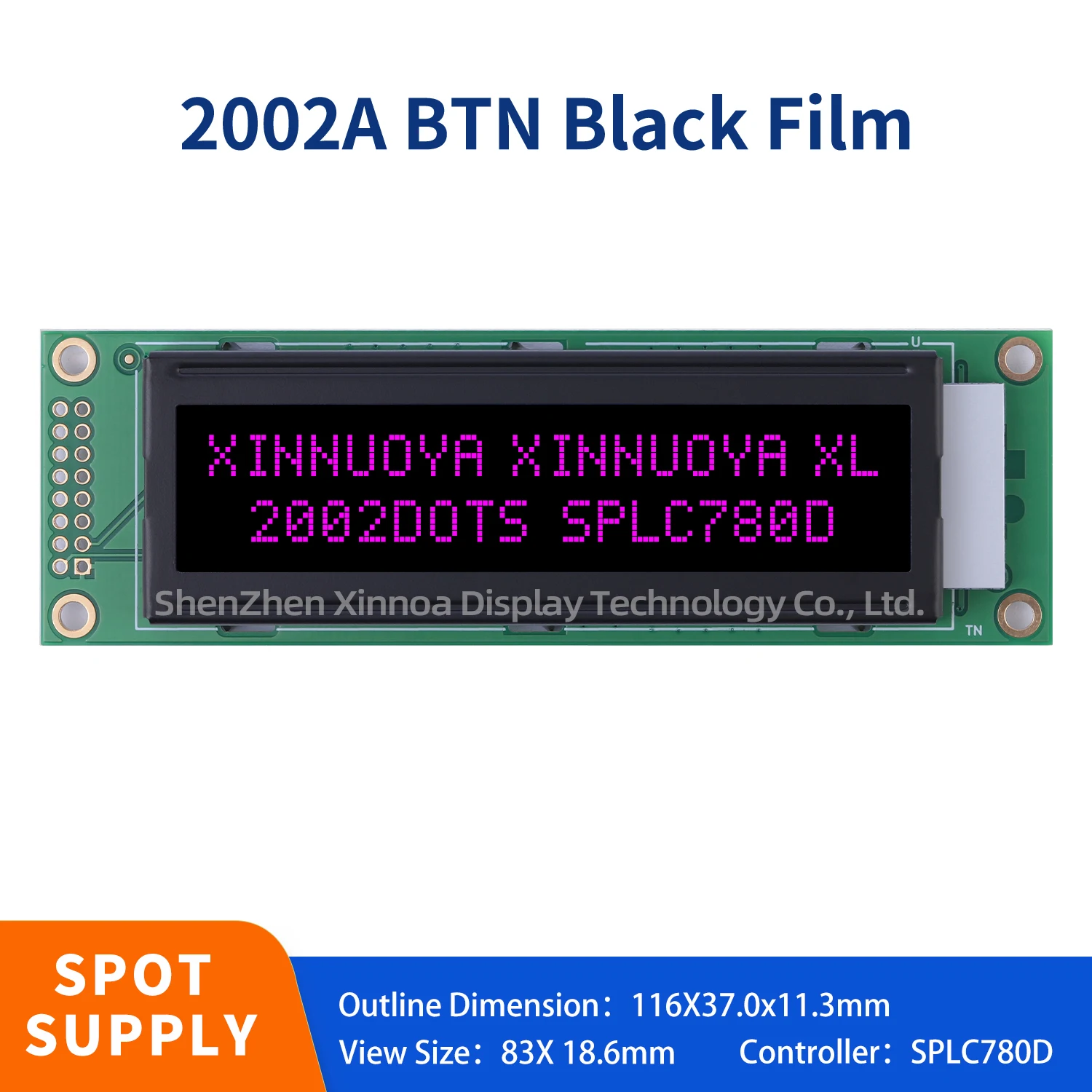 2002A BTN black film yellow blue green font LCM2002A controller ST7066 black film purple font 20X2 characters 116.0x37.0mm