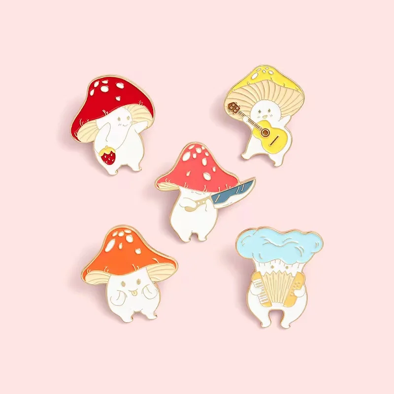 Pin Club  | Funny Mushroom Enamel Brooche Accordion Guitar Cartoon Humanoid Plant Elf Badge Backpack Hat Lapel Jewelry Wholesale