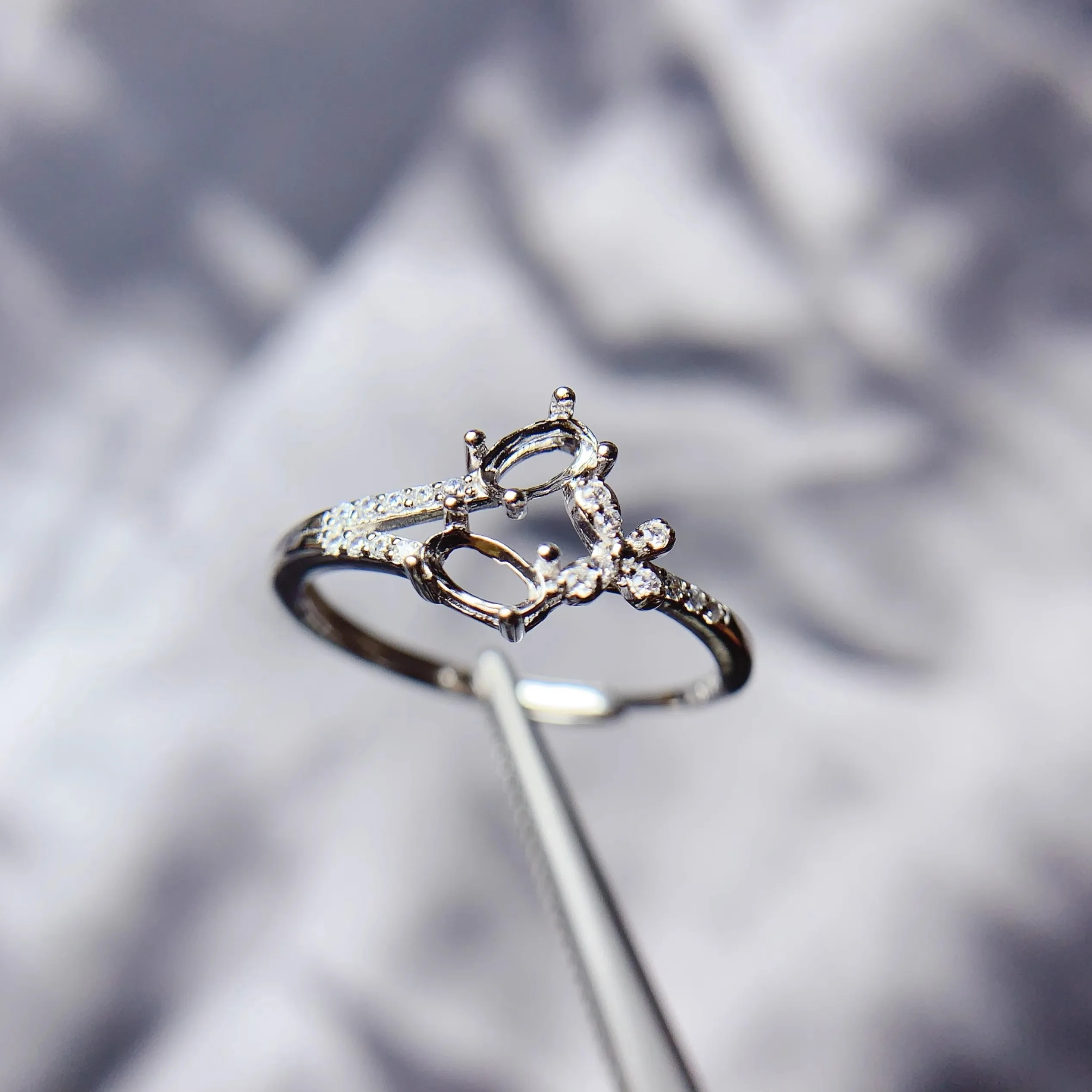 Y 3*5mm Oval 2 Stone Ring Settings Solid S925 Sterling Silver Flower DIY Ring Fine Simple Design Light Luxury Zircon 3 Colors