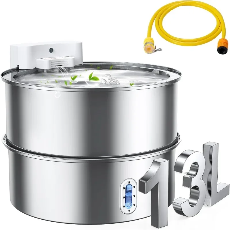 

2-in-1 Dog Water Fountain for Large Dog, 7-13L/1.8-3.4Gal Automatic Stainless Steel Pet Water Fountain with Garden