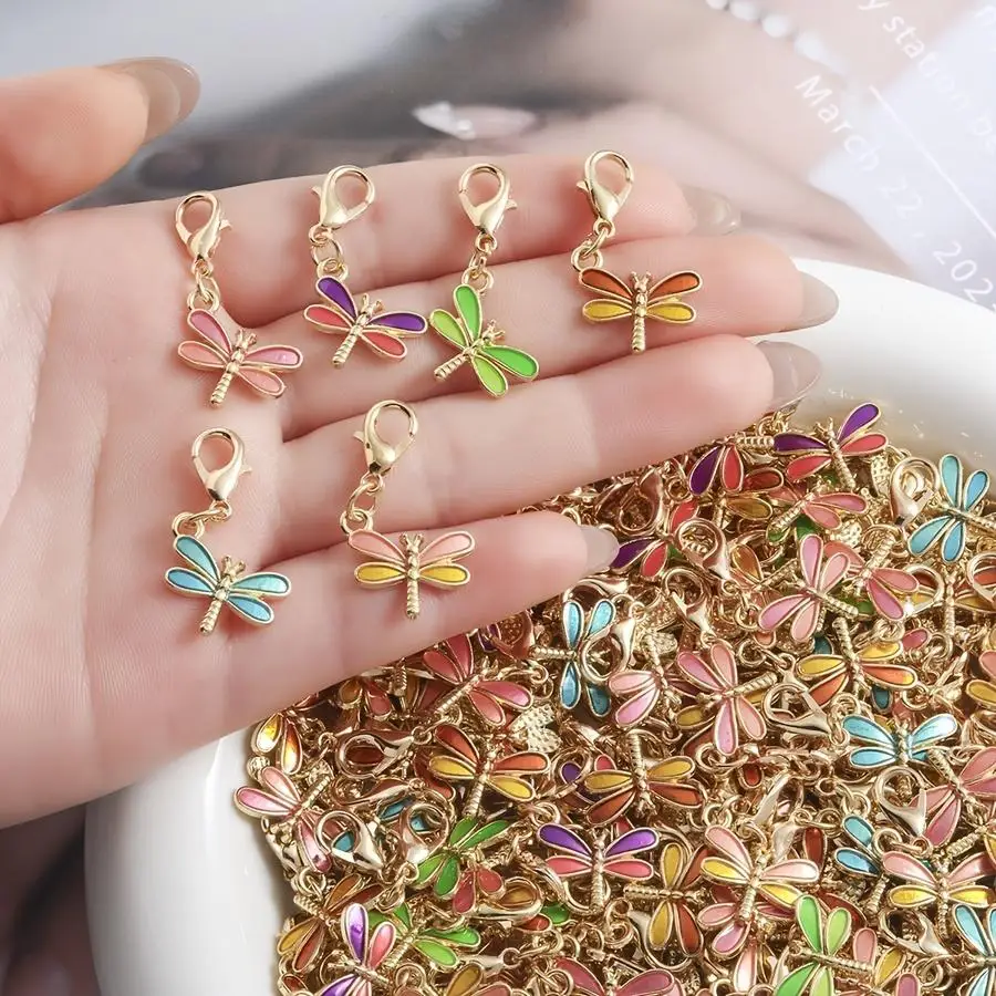 1/5/10/20/50/100pcs Random s Set of Colorful Drip-Glazed Dragonfly Keychains with Lobster Clasp Charms, Fresh and Girly Bag Acce