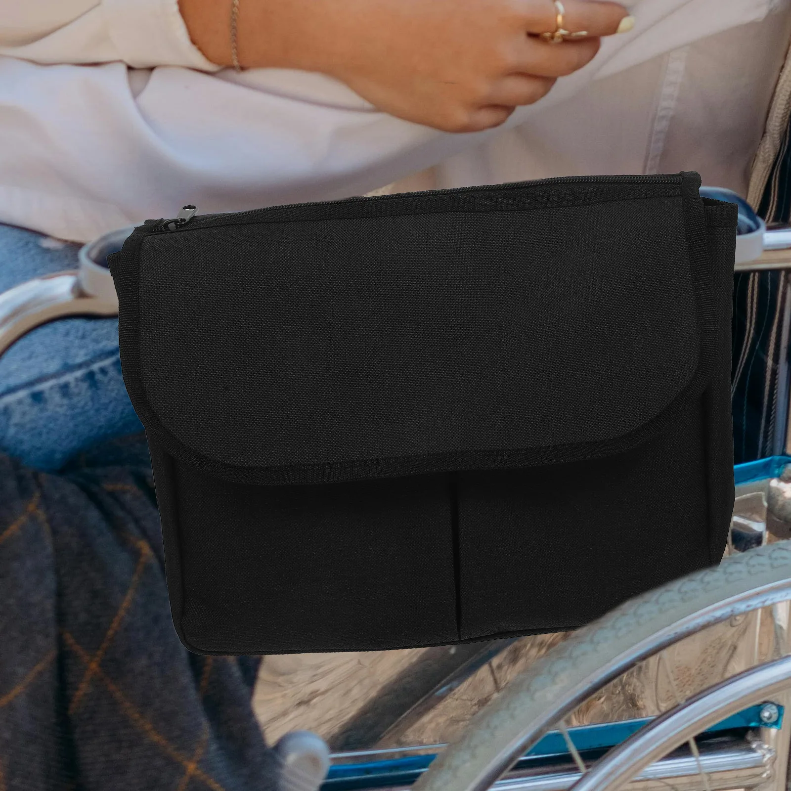 

Wheelchair Side Polyester Hanging Bag For Large Capacity Storage Accessories Foldable Walker Pouch For Folding Walker Gray