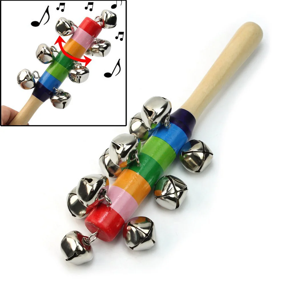 Kid Pram Crib Handle Wooden Activity Bell Stick Shaker Crib Bell Baby bell Baby