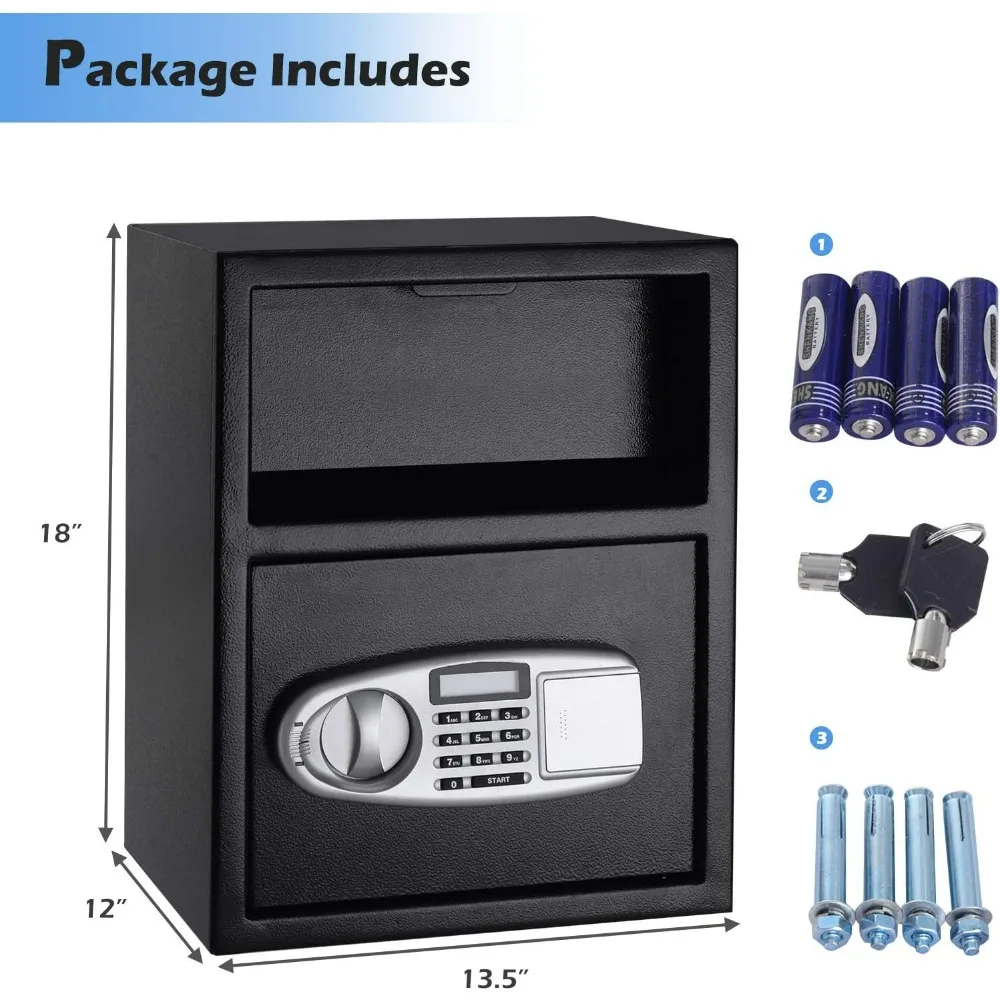آمن رقمي مع مفاتيح طوارئ وفتحة إيداع، صندوق خزنة إلكتروني لمسدس مستندات مجوهرات النقود النقدية، فتحة قطرة Saf