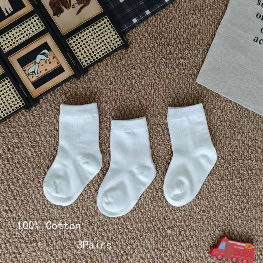 Cotton children's white socks for spring and autumn boys and girls mid tube socks for odor prevention and sweat absorption