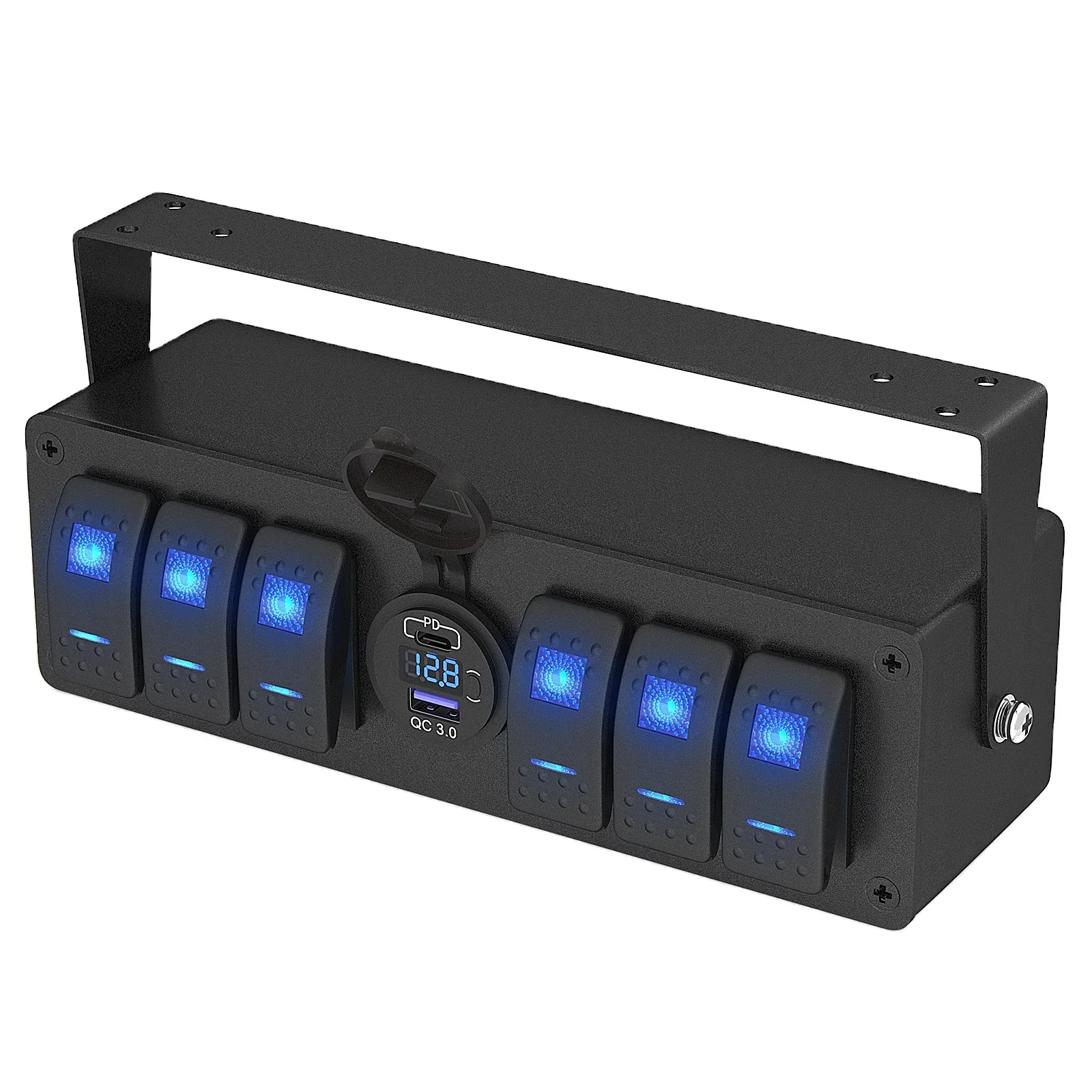 Waterproof 6 Gang Led Switch Panel Aluminum Switch Panel Box 6 Gang Switch Panel Marine With USB Socket Charger And Voltmeter