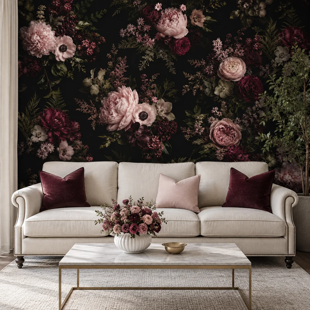 Vintage Dark Floral Wallpaper Mural Moody Peony Rose Botanical Bedroom Living Room Decor Non Self Adhesive Requires Glue