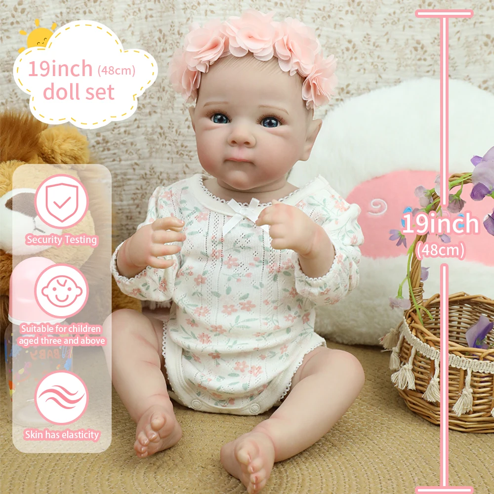 19 بوصة كامل سيليكون الفينيل الجسم الوليد طفلة بيتي تولد من جديد الدمى ثلاثية الأبعاد اللوحة الجلد المظهر الحقيقي دمى طفل لعبة لفتاة هدية