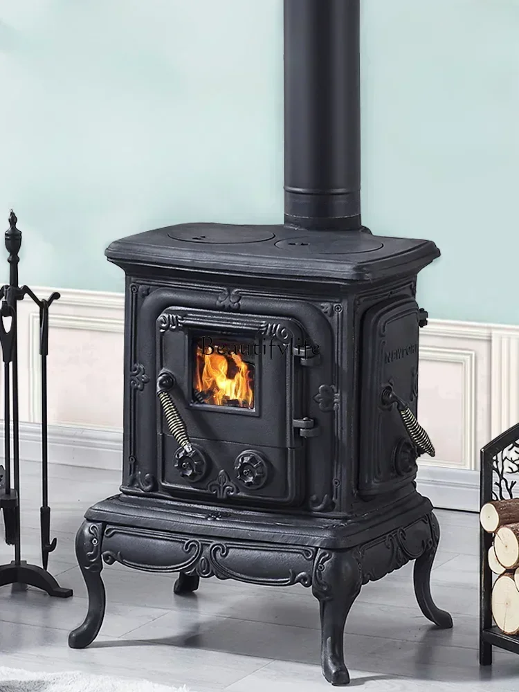 

Cast Iron Fireplace Real Fire Home Living Room Decoration Independent Rural Self-Built Burning Wood Stove Power 8kW