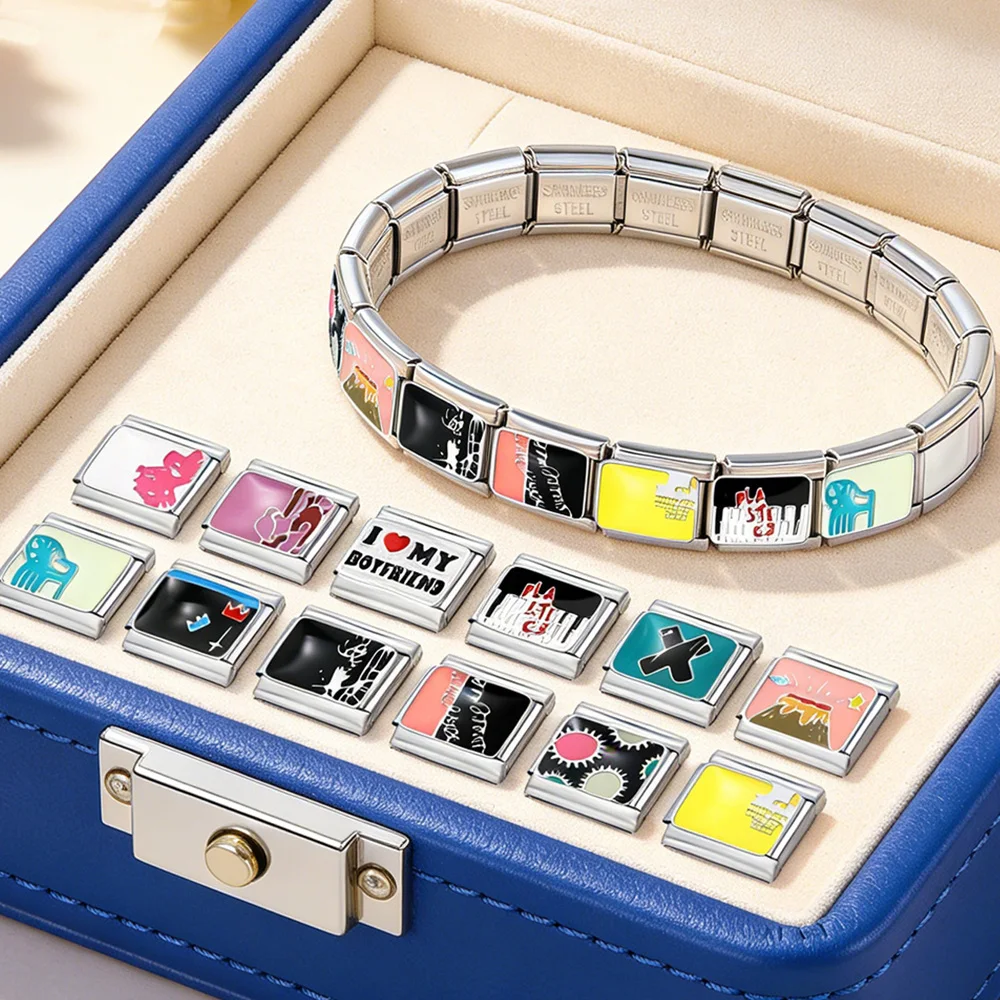 9mm Original Design Colorful Bracelet Gear Telephone Line Chair Italian Stainless Steel Charms for Jewelry Making DIY Beads