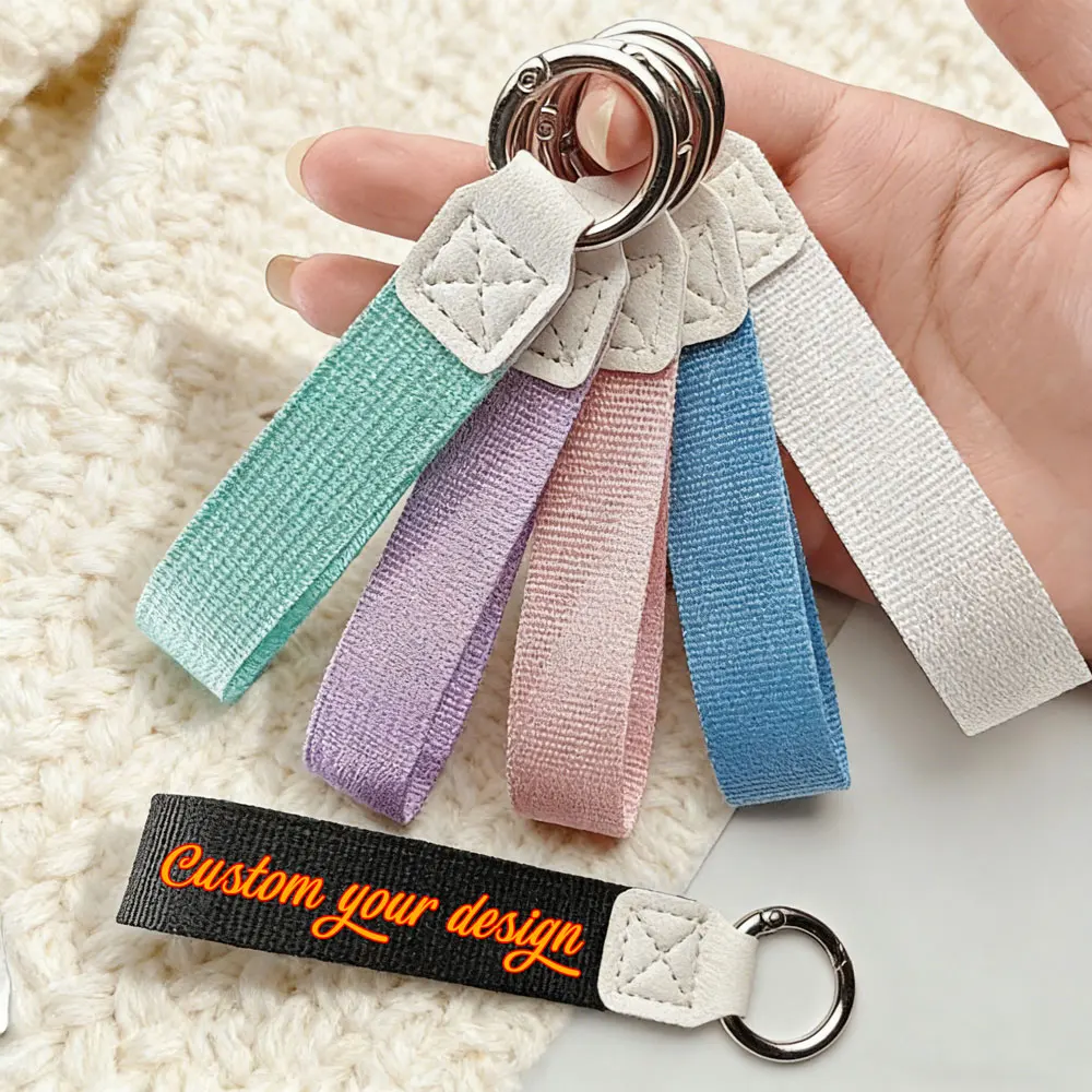 

Fashion Keychain Custom Canvas Strap Lanyard Bag Keyring Floating Weave Pendant Personalize Print Car Key Ring Chain Colors Gift