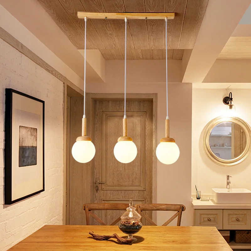 Nordic Wood Pendant Lights for Kitchen Island Home Decor Hanging Lamp Bedside Restaurant Dinning Hall Table Suspended Light