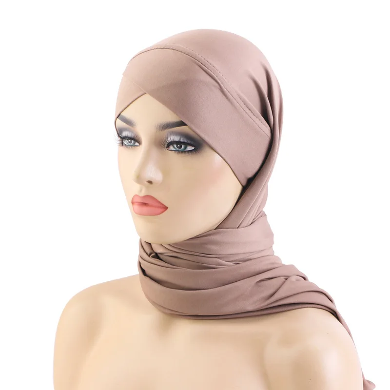 Instant Hijabs Hijab Scarf Jersey Caps Forhead Cross Bonnet Brand Design Muslim Scarf Plain Pull On Ready Wear Wrap Head Ramadan