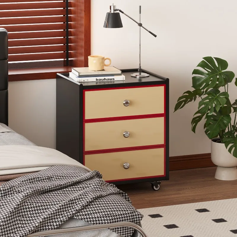Simple three-layer cream bedside table, household bedroom bedside table removable locker