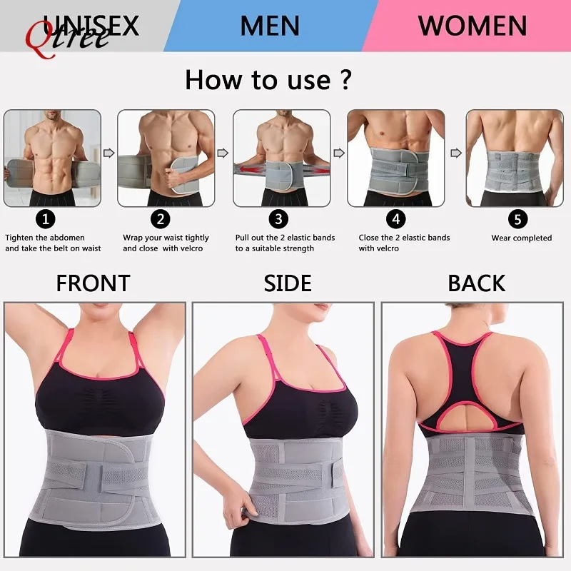 Qtree Girdle Back Support Belt Body Shaper Waist Trimmer Trainer for Women and Men Loss Belly Fat Tummy Control Exercise Workout