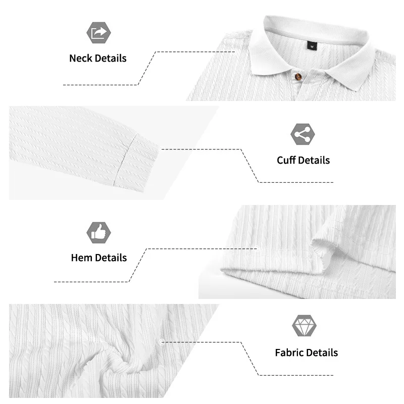 Herren Herbst-Winter US-Größe Jacquard Schlangenmuster Langarm-Poloshirt, Lässiges Einfaches Revers-Unterhemd – Detail 35