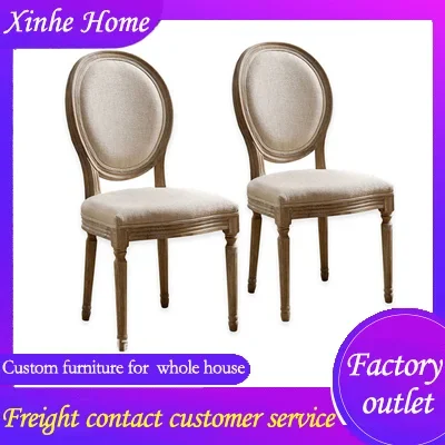 Antique simple style wooden decor dining chair with backrest sponge cushion beige leisure furniture for dining room